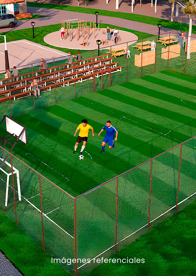 Cancha de fútbol: Espacio para disfrutar partidos y fomentar vida activa comunitaria.
