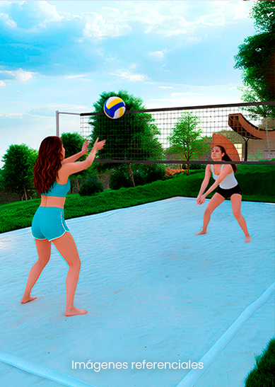 Cancha de vóley: Zona abierta para disfrutar partidos bajo clima tropical.