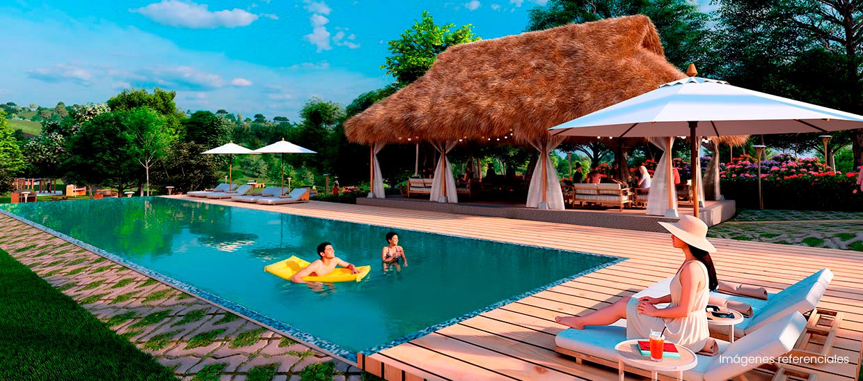 Piscina infinita: Vista despejada hacia las colinas y un ambiente relajante ideal para disfrutar el clima tropical.