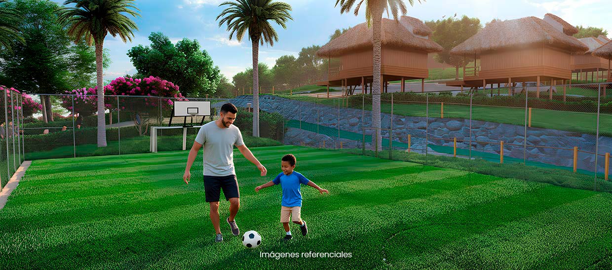 Cancha de fútbol: Área ideal para partidos al aire libre y momentos deportivos con amigos y familia.