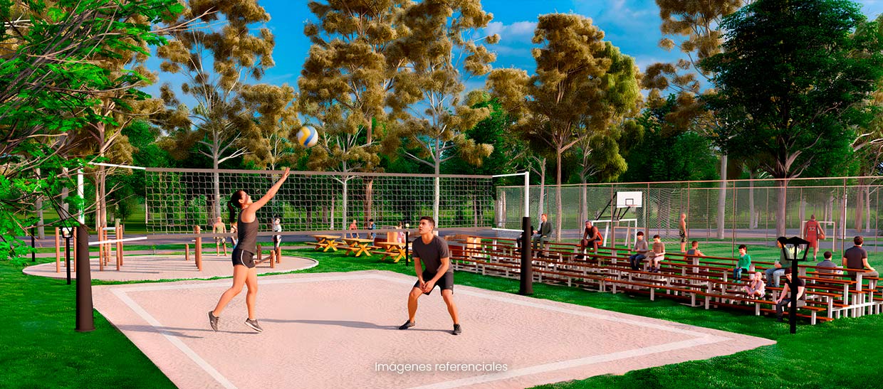 Cancha de vóley: Zona recreativa diseñada para compartir momentos deportivos al aire libre.