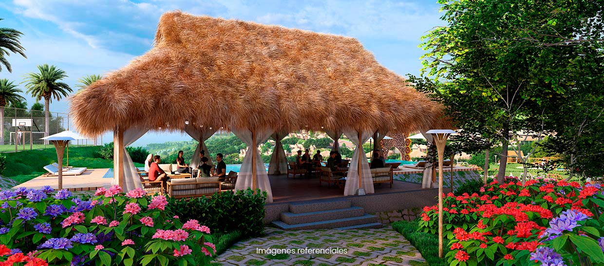 Maloca de reuniones: Espacio amplio y fresco para encuentros, rodeado de la vibra natural y cálida de la selva.